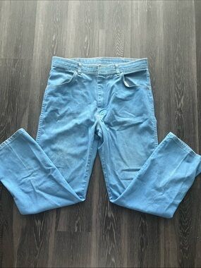 Vintage 80s Wrangler Light Chambray Blue Slim Fit Casual Stretch Jeans